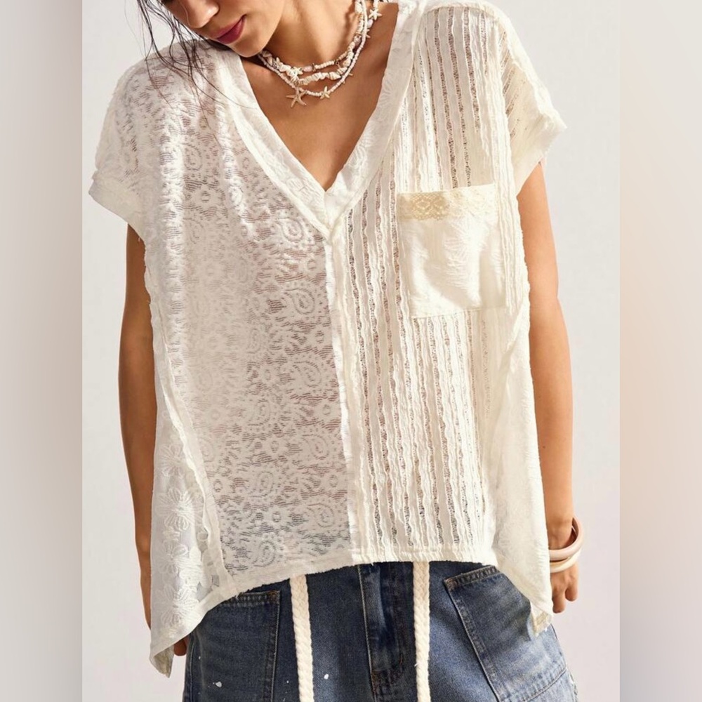Boutique Lace Patchwork V-Neck Tee - image 7